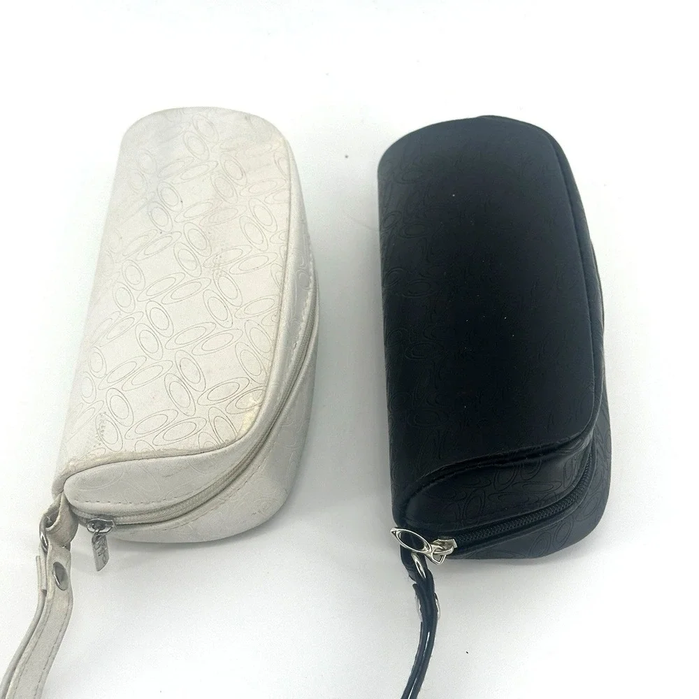 Lot of 2 Oakley Soft Shell Sunglass Case Zip Close White Black Wristlet Strap